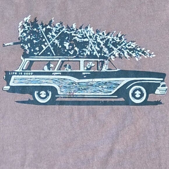 Men's Life is Good Vintage Wagon with Dogs Christmas Tee Crusher Tee - Picture 4 of 6